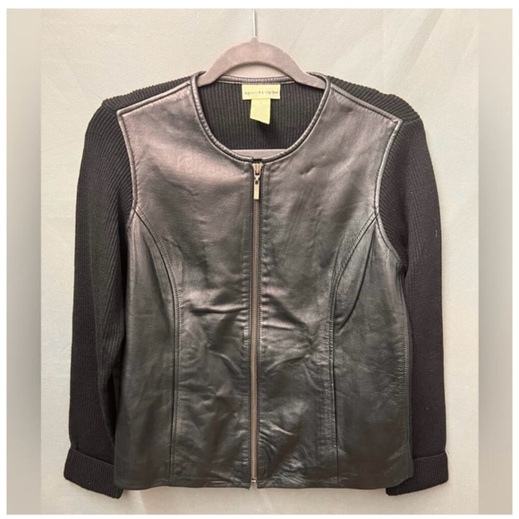 Apostrophe Leather & Wool Blend Jacket, Size Small, Vintage Y2K - Picture 2 of 7